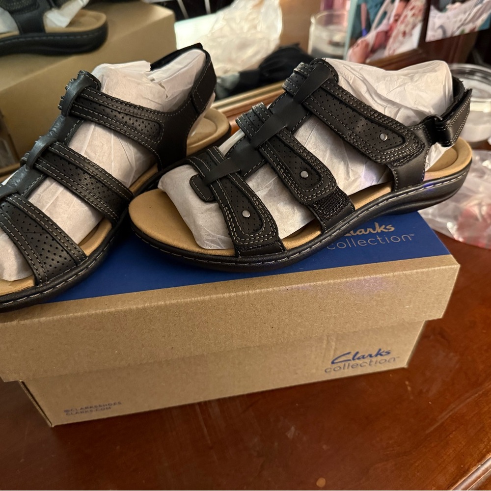 Clarks Black Leather Sandals
